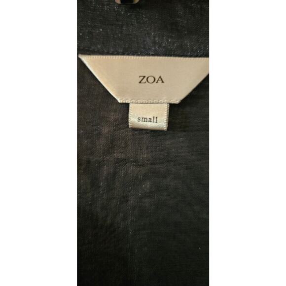 Zoa Womens Small Blouse Sheer Navy V-Neck Pockets Roll Tab Sleeves - Picture 9 of 11